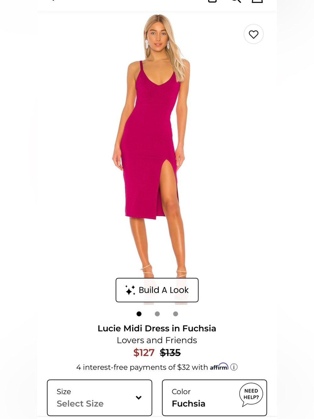 Lovers + Friends Fuchsia V‑Neck Midi Dress with Thigh Slit